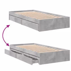 vidaXL Bed Frame with Drawers Bed Black 135x190 cm Double Engineered Wood - concrete grey, 90 x 190 cm - Additional view 6