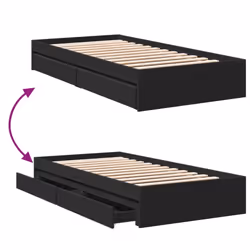 vidaXL Bed Frame with Drawers Bed Black 135x190 cm Double Engineered Wood - black, 75 x 190 cm - Additional view 6