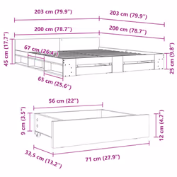 vidaXL Bed Frame with Drawers Bed Base Smoked Oak 200x200 cm Engineered Wood - brown oak, 200 x 200 cm