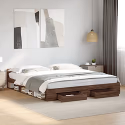 vidaXL Bed Frame with Drawers Bed Base Smoked Oak 200x200 cm Engineered Wood - brown oak, 180 x 200 cm