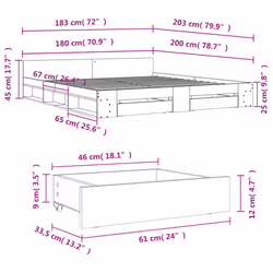 vidaXL Bed Frame with Drawers Bed Base Smoked Oak 200x200 cm Engineered Wood - brown oak, 180 x 200 cm