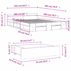 vidaXL Bed Frame with Drawers Bed Base Smoked Oak 200x200 cm Engineered Wood - brown oak, 160 x 200 cm