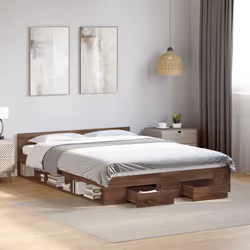 vidaXL Bed Frame with Drawers Bed Base Smoked Oak 200x200 cm Engineered Wood - brown oak, 140 x 200 cm