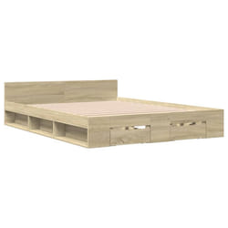 vidaXL Bed Frame with Drawers Bed Base Smoked Oak 200x200 cm Engineered Wood - sonoma oak, 120 x 200 cm