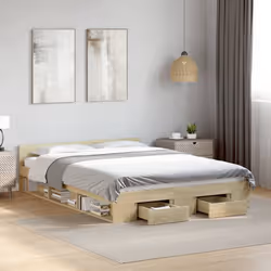 vidaXL Bed Frame with Drawers Bed Base Smoked Oak 200x200 cm Engineered Wood - sonoma oak, 120 x 200 cm