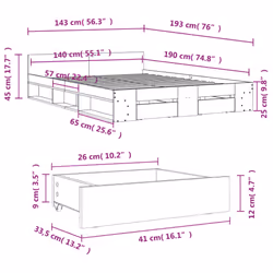 vidaXL Bed Frame with Drawers Bed Base Smoked Oak 200x200 cm Engineered Wood - brown oak, 140 x 190 cm