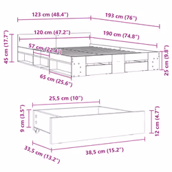vidaXL Bed Frame with Drawers Bed Base Smoked Oak 200x200 cm Engineered Wood - brown oak, 120 x 190 cm