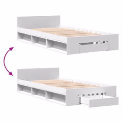 vidaXL Bed Frame with Drawers Bed Base Smoked Oak 200x200 cm Engineered Wood - white, 90 x 190 cm - Additional view 6