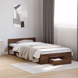 vidaXL Bed Frame with Drawers Bed Base Smoked Oak 200x200 cm Engineered Wood - brown oak, 100 x 200 cm