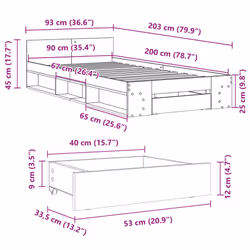 vidaXL Bed Frame with Drawers Bed Base Smoked Oak 200x200 cm Engineered Wood - brown oak, 90 x 200 cm - Additional view 9