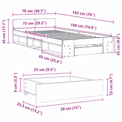 vidaXL Bed Frame with Drawers Bed Base Smoked Oak 200x200 cm Engineered Wood - brown oak, 75 x 190 cm