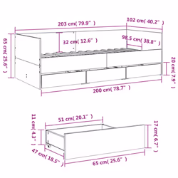 vidaXL Daybed with Drawers Sofa Bed Grey Sonoma 100x200 cm Engineered Wood - white, 100 x 200 cm - Additional view 9