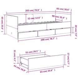 vidaXL Daybed with Drawers Sofa Bed Grey Sonoma 100x200 cm Engineered Wood - concrete grey, 90 x 200 cm - Additional view 3