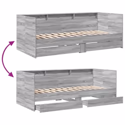 vidaXL Daybed with Drawers Sofa Bed Guest Bed Black 100x200 cm Engineered Wood - grey sonoma, 100 x 200 cm - Additional view 7