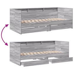 vidaXL Daybed with Drawers Sofa Bed Guest Bed Black 100x200 cm Engineered Wood - grey sonoma, 90 x 190 cm - Additional view 7