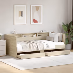 vidaXL Daybed with Drawers Sofa Bed Guest Bed Black 100x200 cm Engineered Wood - sonoma oak, 75 x 190 cm - Additional view 2
