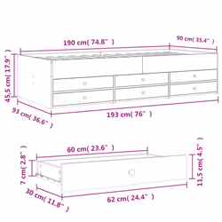 vidaXL Daybed with Drawers Sofa Bed Guest Bed Black 100x200 cm Engineered Wood - white, 90 x 190 cm - Additional view 3