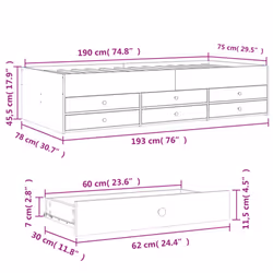vidaXL Daybed with Drawers Sofa Bed Guest Bed Black 100x200 cm Engineered Wood - white, 75 x 190 cm - Additional view 9