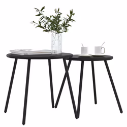 vidaXL Garden Coffee Tables Dining Table 2 pcs Round Black Powder-coated Steel