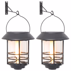vidaXL Solar Outdoor Wall Lanterns Pathway Lamp Wall Light Flickering Flame - warm white, 2 pcs