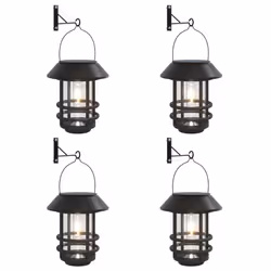 vidaXL Solar Outdoor Wall Lanterns Pathway Lamp Wall Light Flickering Flame - white, 4 pcs