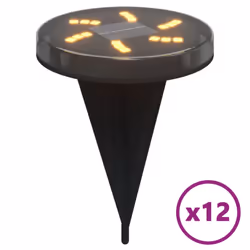 vidaXL Solar Ground Lights with Ground Spikes Solar Outdoor Light Warm White - model 2, 12 pcs