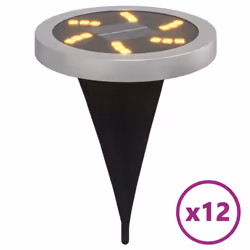 vidaXL Solar Ground Lights with Ground Spikes Solar Outdoor Light Warm White - model 3, 12 pcs