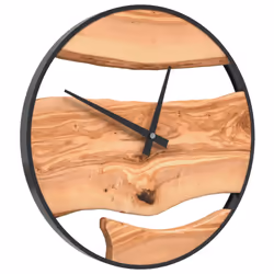 vidaXL Wall Clock Modern Quartz Round Wall Clock Brown Iron and Olive Wood
