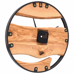 vidaXL Wall Clock Modern Quartz Round Wall Clock Brown Iron and Olive Wood - Additional view 4