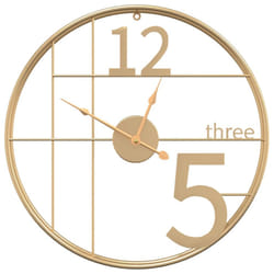 vidaXL Wall Clock Battery-Operated Modern Quartz Round Wall Clock Gold Iron