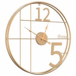 vidaXL Wall Clock Battery-Operated Modern Quartz Round Wall Clock Gold Iron