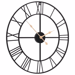 vidaXL Wall Clock Battery-Operated Modern Quartz Round Wall Clock Black Iron