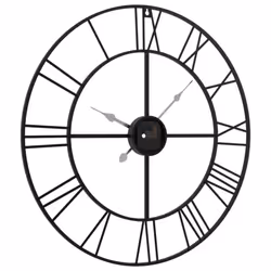 vidaXL Wall Clock Battery-Operated Modern Quartz Round Wall Clock Black Iron - Additional view 4