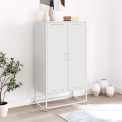 vidaXL Highboard Sideboard Side Cabinet Storage Organiser Cupboard White Steel - pink - Additional view 2