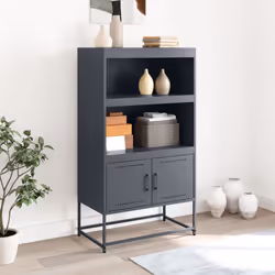 vidaXL Highboard Sideboard Side Cabinet Storage Organiser Cupboard White Steel - anthracite