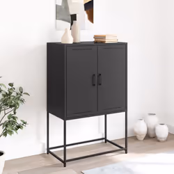 vidaXL Highboard Sideboard Side Cabinet Storage Organiser Cupboard White Steel - black