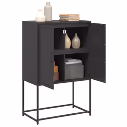 vidaXL Highboard Sideboard Side Cabinet Storage Organiser Cupboard White Steel - black - Additional view 4