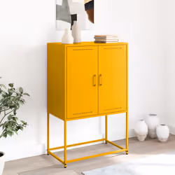 vidaXL Highboard Sideboard Side Cabinet Storage Organiser Cupboard White Steel - yellow - Additional view 2