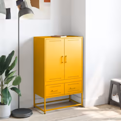 vidaXL Highboard Sideboard High Cabinet Storage Cupboard Mustard Yellow Steel - Additional view 2