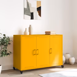 vidaXL Sideboard Storage Cupboard Side Cabinet Highboard Mustard Yellow Steel - yellow