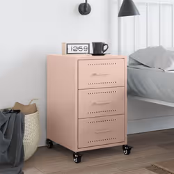 vidaXL Bedside Cabinet Nightstand Side Table Bed Cabinet Bed Table White Steel - pink