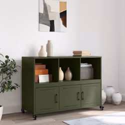 vidaXL Sideboard Storage Cupboard Side Cabinet Highboard Olive Green Steel - green