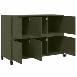 vidaXL Sideboard Storage Cupboard Side Cabinet Highboard Olive Green Steel - green - Additional view 8