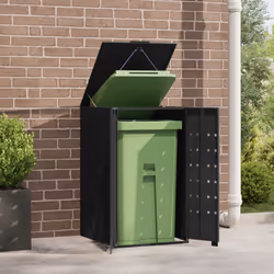 vidaXL Wheelie Bin Storage for Single Bin Garden Store Trash Cover Black Steel