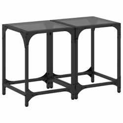 vidaXL Coffee Table with Transparent Glass Top Accent Table Side Table Steel - black, 30 x 30 x 40 cm/ 2 pcs