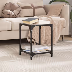 vidaXL Coffee Tables with Black Glass Top End Table Side Table 2 pcs Steel - transparent, 30 x 30 x 40 cm/ 1 pcs