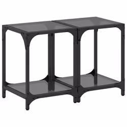 vidaXL Coffee Tables with Black Glass Top End Table Side Table 2 pcs Steel - black, 30 x 30 x 40 cm/ 2 pcs