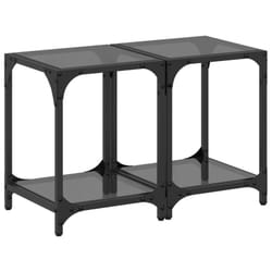 vidaXL Coffee Tables with Black Glass Top End Table Side Table 2 pcs Steel - black, 30 x 30 x 40 cm/ 2 pcs
