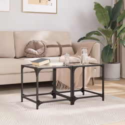 vidaXL Coffee Table with Transparent Glass Top Accent Table Side Table Steel - transparent, 40 x 40 x 40 cm/ 2 pcs