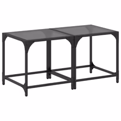vidaXL Coffee Table with Transparent Glass Top Accent Table Side Table Steel - black, 40 x 40 x 40 cm/ 2 pcs